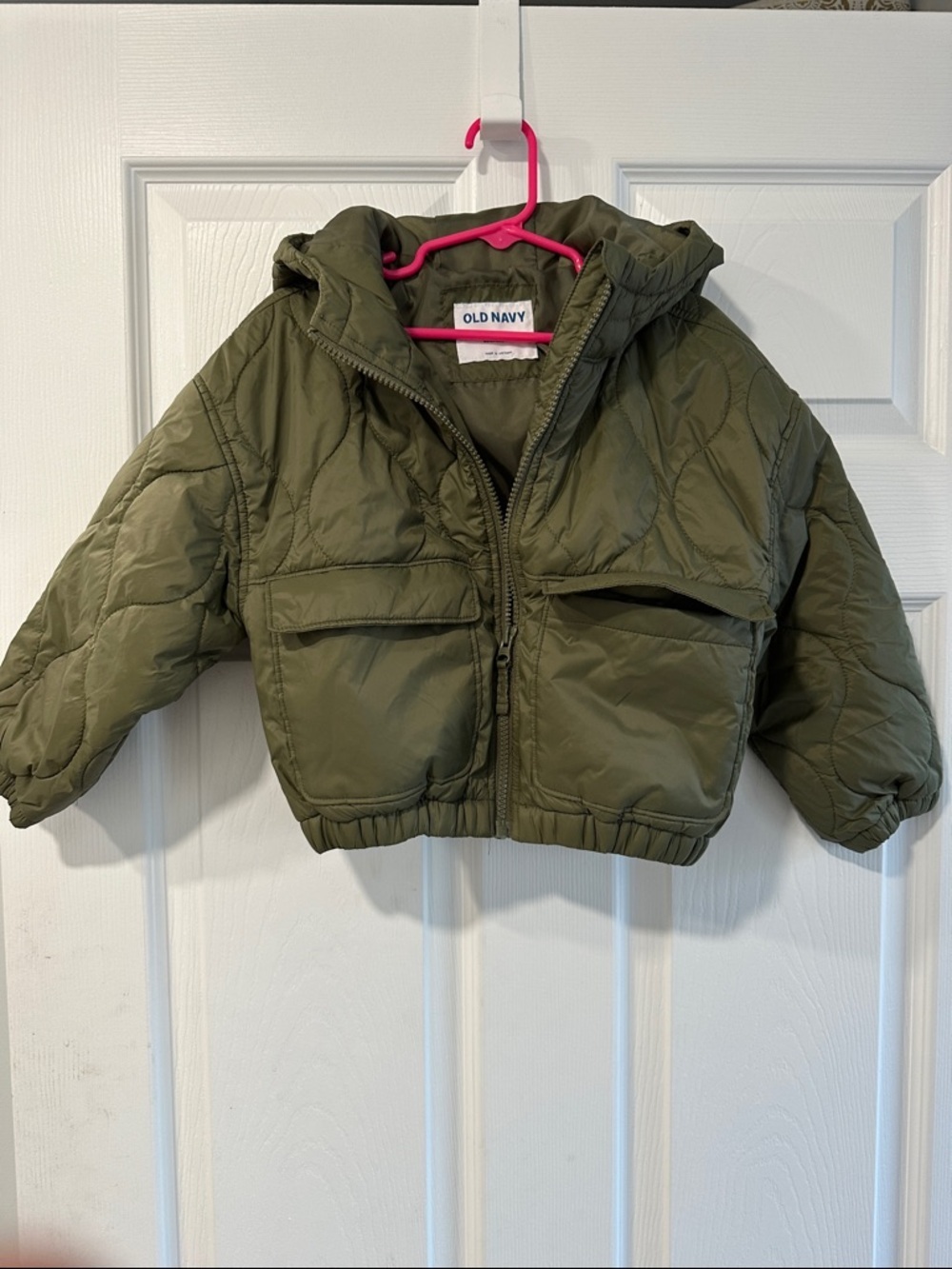 Old Navy Olive Green Hooded Puffer Pea Coat for Kids